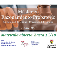 VII edició del Màster en Raonament Probatori: oberta la preinscripció 